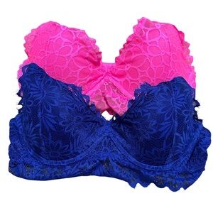 Victoria's Secret PINK Lightly Lined Lace Bralette hot pink and blue size M